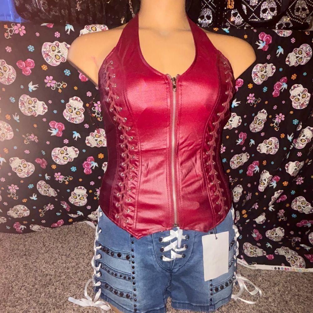 Lydia USA Halter Corset Top- Burgundy